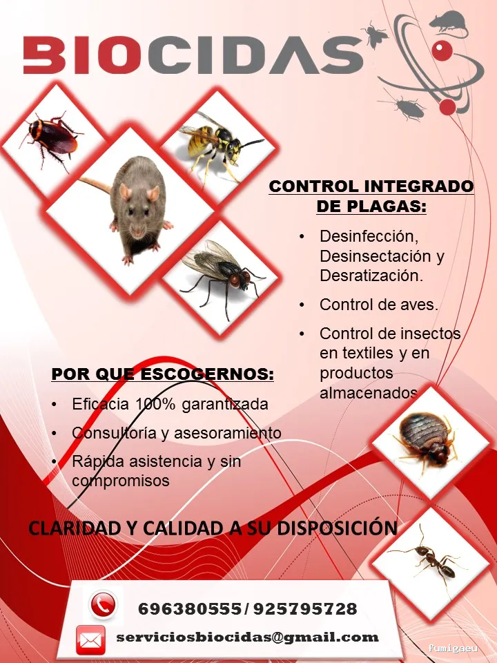 BIOCIDAS CONTROL DE PLAGAS. DESINFECCIÓN, DESINSECTACIÓN, DESRATIZACIÓN.
