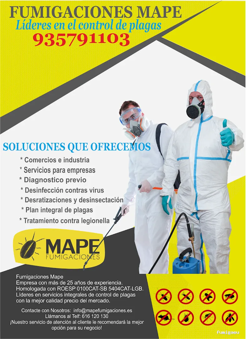 Fumigaciones Mape servicios en Barcelona y toda Catalunya